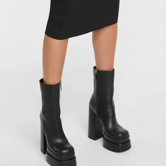 Versace Black Leather Platform Boots